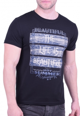 T-Shirt με τύπωμα Life is beautiful μαύρο