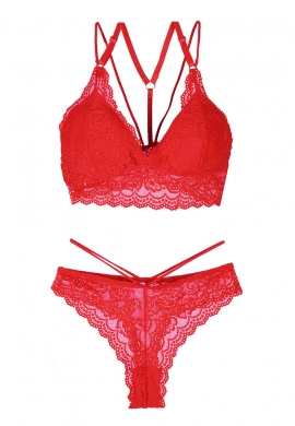 Σετ δαντελωτά εσώρουχα bralette με brazil κόκκινο