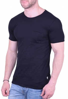 T-Shirt Με Τσεπάκι Και Τρύπες Μαύρο