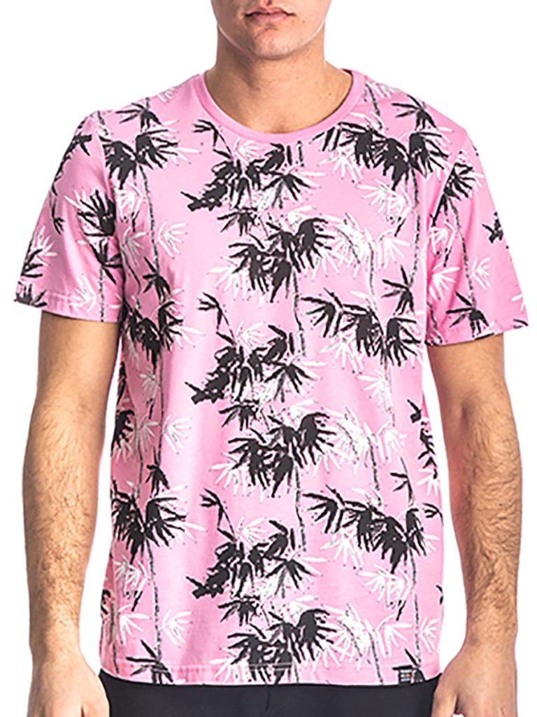 Paco & co 213523 t-shirt casual με φοίνικες ροζ