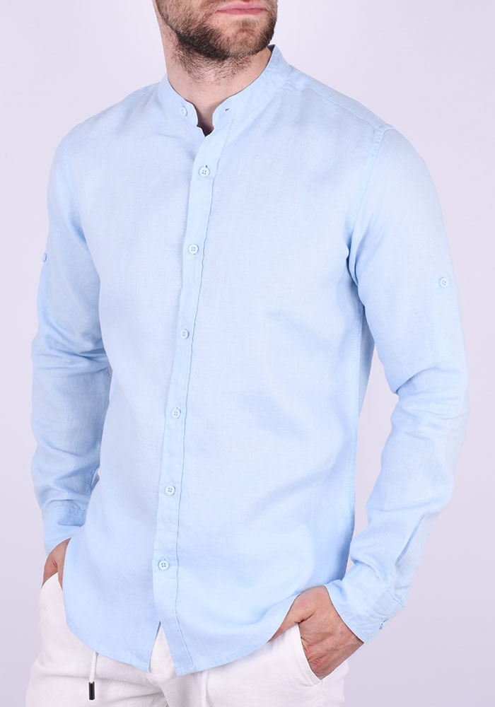 Πουκάμισο Mao Μακρυμάνικο Λινό γαλάζιο